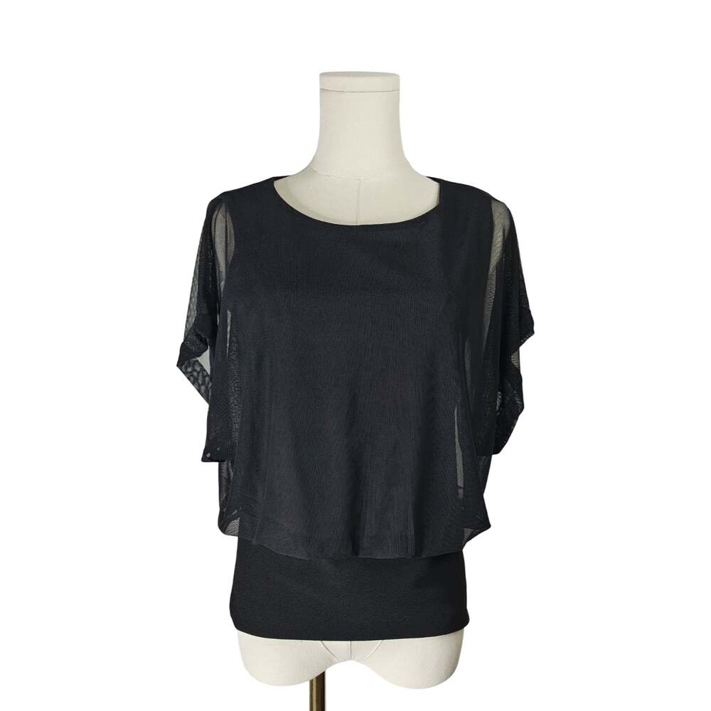 Love Scarlett Women's Black Mesh Overlay Dolman Sleeve Top Size S